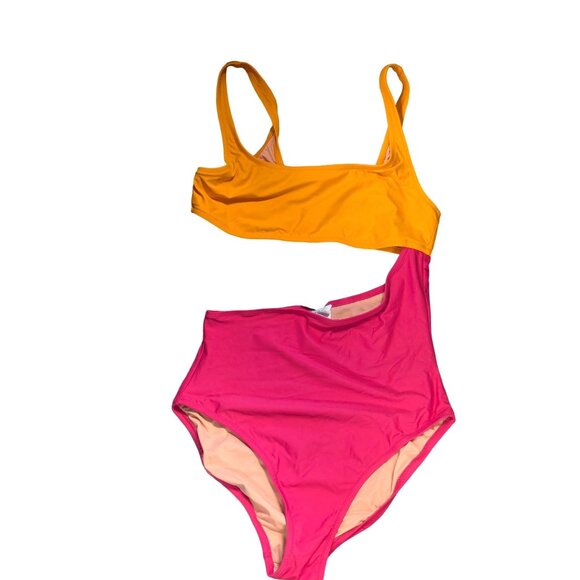 J.Crew Womens Colorblock Cut Out One-Shoulder Swimsuit Orange Pink  Size 12 - Picture 4 of 6